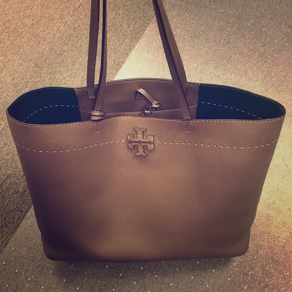 Tory Burch McGraw Silver Maple Leather Tote